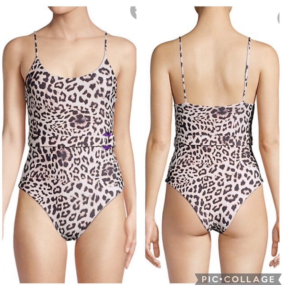 MIKOH Mila Leopard Print Belted One Piece Swimsuit S